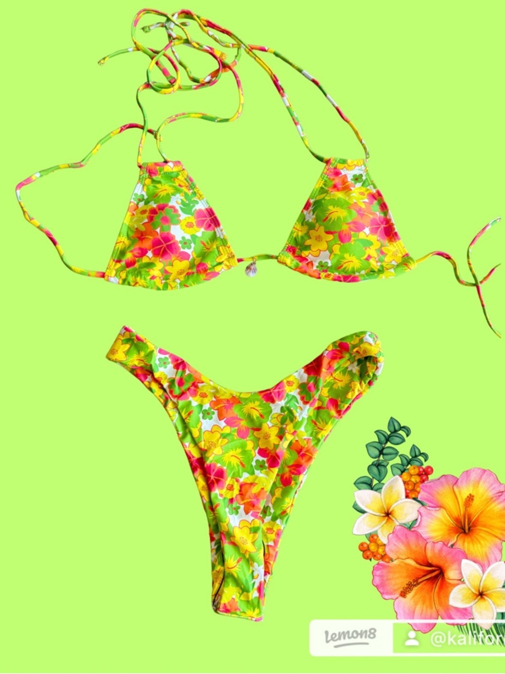 Floral Triangle Bikini Set - Lime, Pink & Yellow WildTide swim